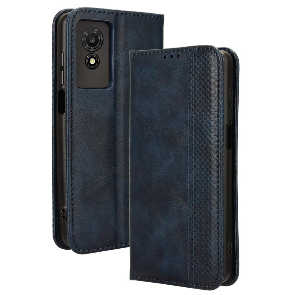 COMAKU Compatible with TCL 501 Case Leather - Flip Cover Protection magnetic Phone Case wallet with Card Holder - Blue