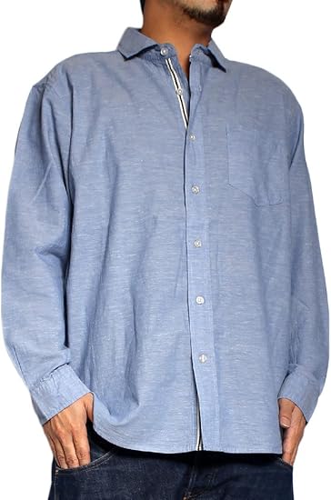 Amazon 綿麻 シャンブレーシャツ 大きいサイズ Xl Xxl Xxxl Xxxxl キングサイズ メンズ 5l ブルー シャツ 通販