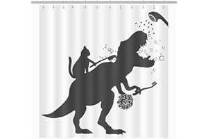Dinosaur Shower Curtain, Funny Shower Curtain Set Shower Curtains for Bathroom, Black White Cartoon Animal Shadow Bathroom Ac