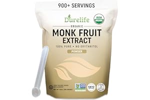 Durelife Organic 100% Pure Monk Fruit sweetener, No Erythritol, Monkfruit Extract Powder, USDA organic NON-GMO Project Verified, Keto Certified, OU kosher No Fillers Zero Calorie Sugar Substitute 10 OZ