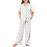 Arshiner Pajamas for Girls Short Sleeve Long Pants Outfit 2 Piece Sleepwear Button Pjs Sets