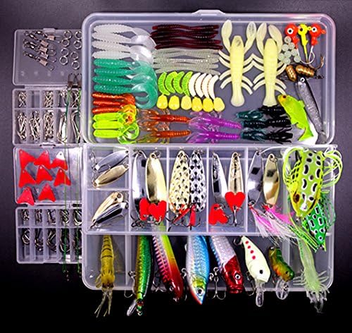 QAZZ 234PCS Fishing Lure Set Including Frog Lures Soft Fishing Lure Hard Metal Lure VIB Rattle Crank Popper Minnow Pencil Metal Jig Hook for Trout Bass Salmon with Free Tackle Box