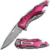 Tac-Force Folding Pocket Knife, 3.25-inch Serrated Blade, Pink Aluminum Handle, 7.75-inch Overall Length TF-705PK