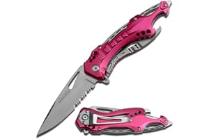 Tac-Force Folding Pocket Knife, 3.25-inch Serrated Blade, Pink Aluminum Handle, 7.75-inch Overall Length TF-705PK