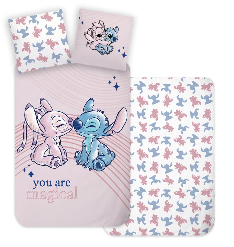Stitch & Angel 100% Cotton Bedding Set, Duvet Cover 140 x 200 cm + Pillowcase 65 x 65 cm