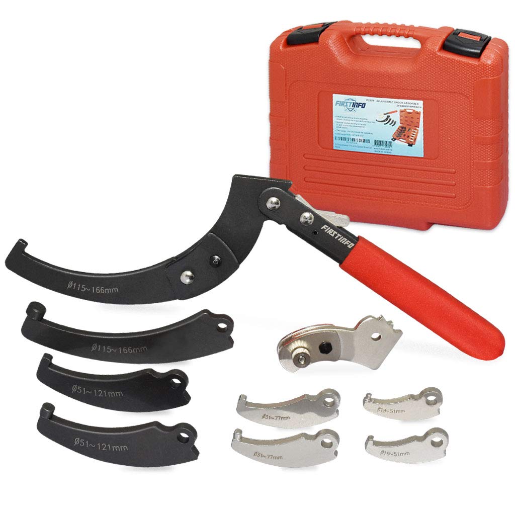 FIRSTINFO Adjustable Universal Pin & Hook Wrench Spanner 11 Piece Shock Absorber Tool Kit with Carrying Case for Suspension Collar, Normal Industrial Use