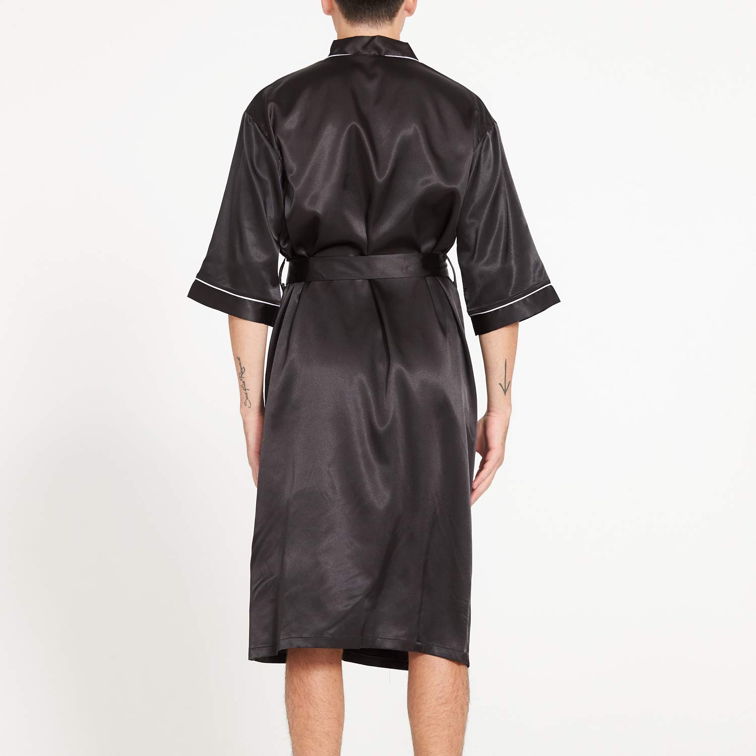 Lu's Chic Men's Satin Kimono Robe Silky Spa Luxury Pockets Loungewear