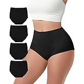BELSIALOV Women's Cotton Underwear High Waisted Tummy Control Ladies Panties Soft Stretch Full Coverage Briefs 4 Pack