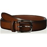 Perry Ellis Portfolio Park Ave Men's Dress Belt, Burnished Edges and Silver Prong Buckle, Textured Leather Belt