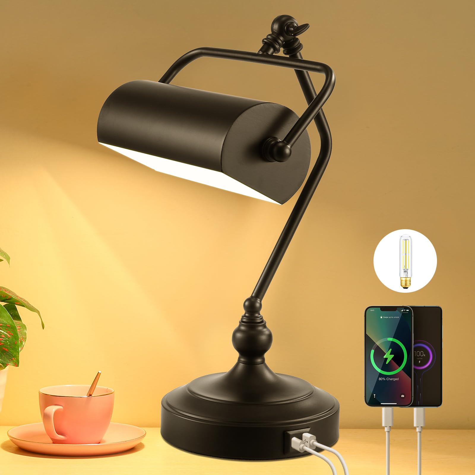 Photo 1 of CONCA Classic Antique Touch Adjustable LED Desk & Piano Lamp with Eye Protection - Black (Bulb Included)