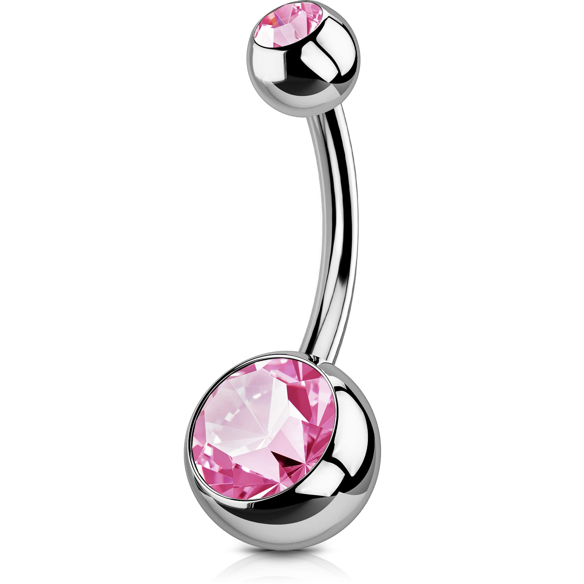 OUFER Solid Titanium Belly Bars 14G Navel Rings Grade 23 Titanium Ball Double Gems Belly Piercing Jewellery Pink
