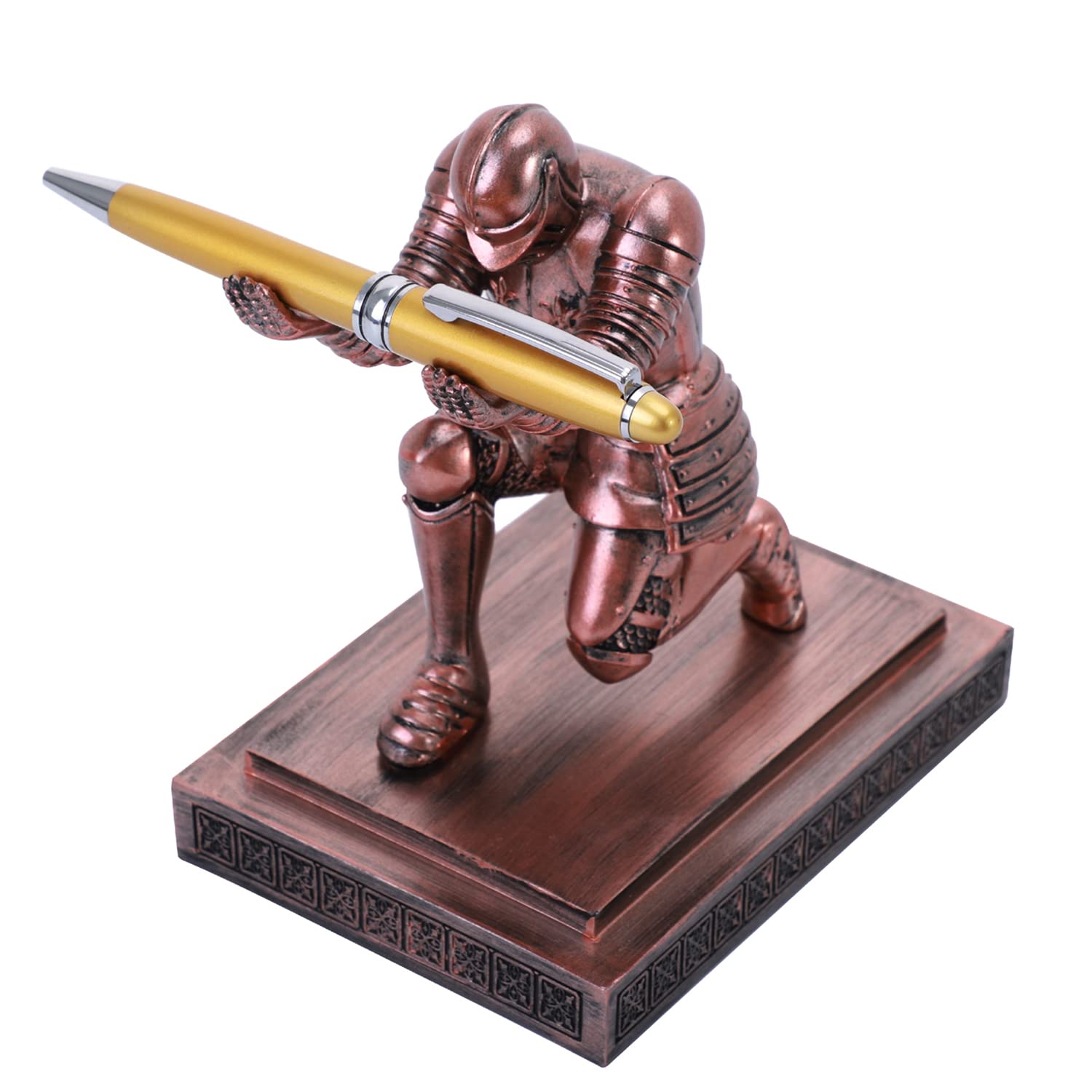 NCQIXIAO Knight Pen Holder Desk Ornament Resin Pencil Holders Desk Accessories and Organizer For Men with a Cool Pen (Bronze)
