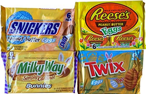 Easter Egg/bunnies Chocolate Gift Set Includes Milkyway Caramel Bunnies, Reese's Peanut Butter Eggs, Snickers Peanut Butter Eggs, and Twix Caramel Milk Chocolate Eggs