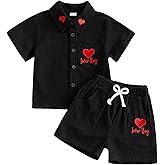 citgeett Toddler Baby Boy Summer Shorts Outfit Button Down Short Sleeve T Shirt Tops and Shorts Summer Clothes Set