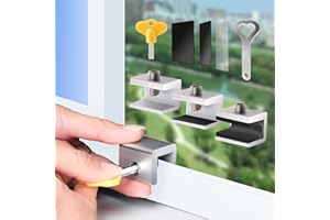 Tahikem 4 Sets Sliding Window Locks, Security Window Lock with Key, Aluminum Window Stoppers for Vertical & Horizontal Slide Door, Adjustable Security Locks, for Child Home Bedroom Double Hung Windows