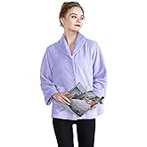 Loungees Women's Drop Needle Coral Fleece Shawl Collar Button FrontBed Jacket