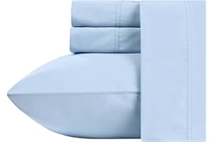 ARLINEN Cotton Sheets Set Light Blue Solid Extra Long-staple Cotton 400 Thread Count Bedsheets, 60"X75" Short Queen Sheet set, Fits Mattress 16'' Deep Pocket Soft & Sateen Weave 4 Piece Sheets and Pillowcases