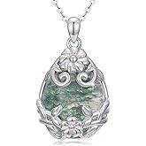 TOAKOT 925 Sterling Silver Moonstone/Moss Agate/Turquoise Larimar Necklace Filigree Teardrop Pendant Necklace Jewelry for Women Wife Daughter Sister Friend