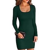 VICHYIE Women Square Neck Ribbed Bodycon Tight Dress Long Sleeve Mid Thigh Pencil Above Knee Dresses