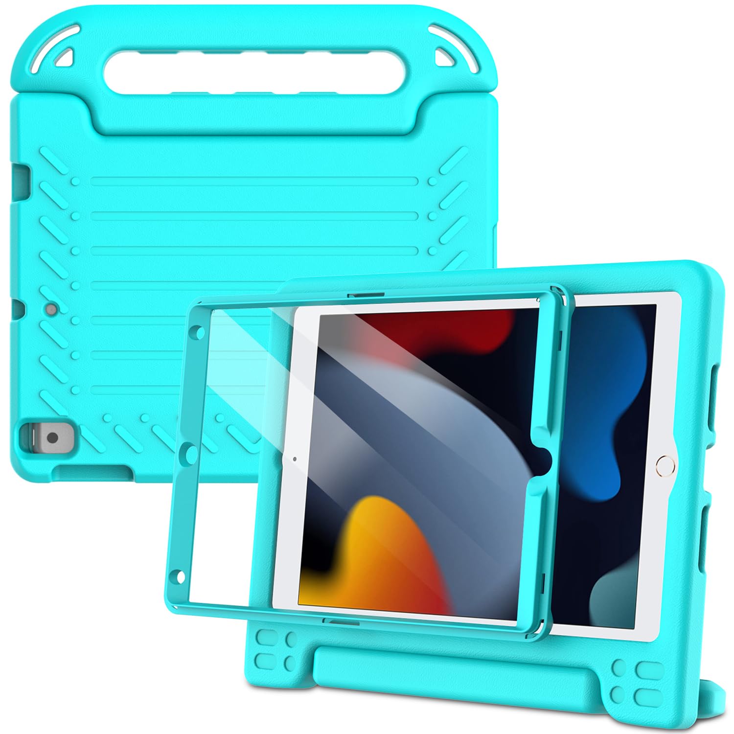 Photo 1 of LTROP Kids Case for iPad 9th/ 8th/ 7th Generation 10.2-inch (2021/2020/ 2019) - Convertible Handle Stand, Child-Proof Case for iPad 9 8 7 Gen 10.2", Turquoise