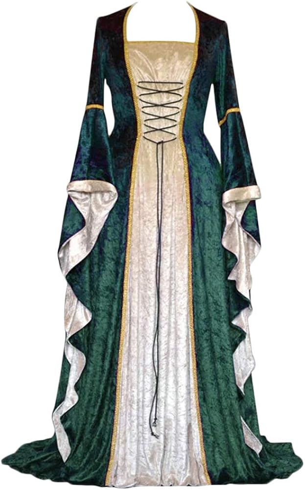 ZhuiKunA Damen Retro Mittelalter Renaissance Kostüm,Lange Ärmel Party Kleid Amazon.de Bekleidung