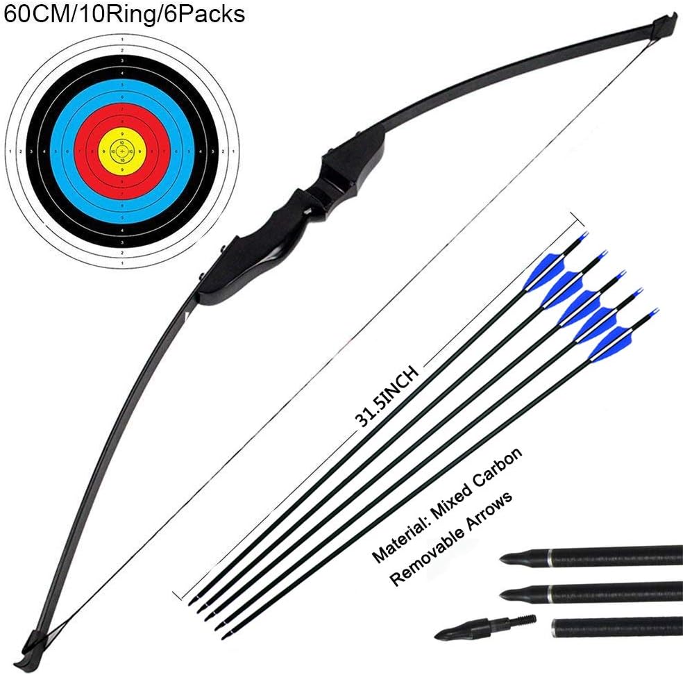 dostyle Archery Takedown Recurve Bow and Arrow Set Hunting Long Bow Kit for Outdoor Shooting Training(40LB,5 Arrows,6 Target Faces)