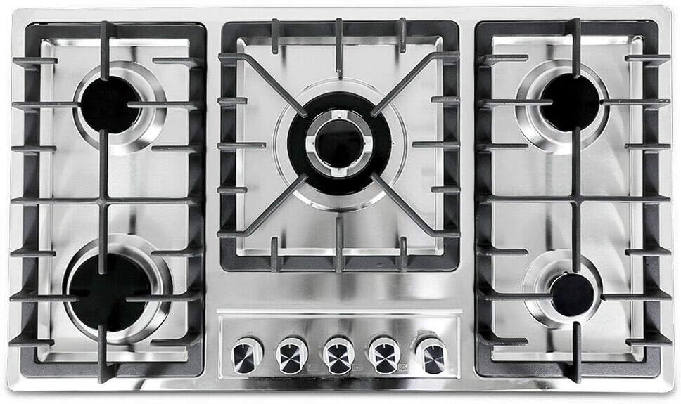 33.8×20 inches Gas Cooktop with 5 Burners,Built-in Stainless Steel Gas cooktop, Cast Iron Grates Easy Clean Gas Stove