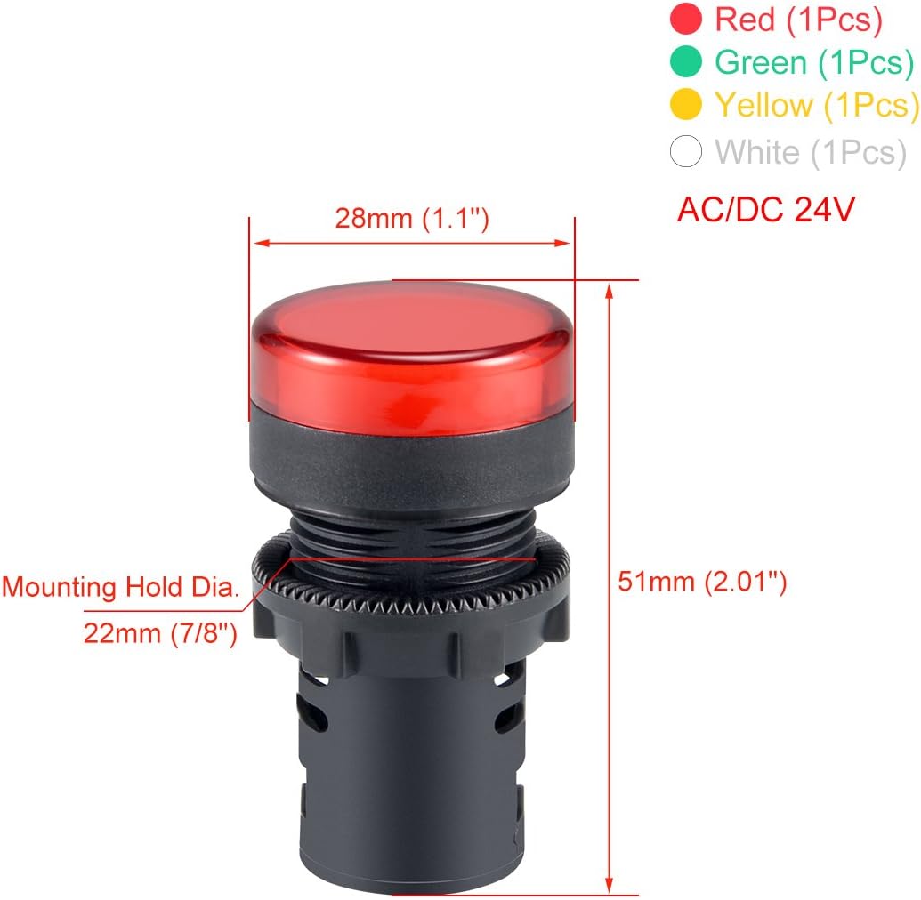 uxcell 4Pcs Red Green Yellow White Indicator Light AC/DC 24V, 22mm Panel Mount, for Electrical Control Panel, HVAC, DIY Projects: Home Improvement