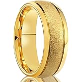 Concept Knight Golden Tungsten Carbide Ring for Men Women 8mm/6mm Sandblasted Inlaid Groove Men's Engagement Wedding Bands Fashionable and Luxurious
