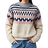 Womens Fair Isle Sweaters Vintage Argyle Iceland Norway Sweater Colorful Crew Neck Long Sleeve Pullover Jumper Tops