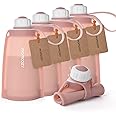 Momoczy Silicone Milk Storage Bags, Reusable Breastmilk Bags for Breastfeeding, 8.5oz/250ml Breast Milk Saver, Leakproof Milk Freezer Storing Pouches, BAP Free (Bean Paste Color, 5pcs)