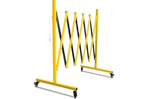 FRUYYZL Industrial Expandable Metal Barricade 11 Feet, Yellow and Black Mobile Safety Barrier Gate, Retractable Traffic Fence with Casters, Folding Expandable Barricade for Road Construction, Garage