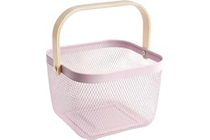 SANHSEHOME Metal Mesh Steel Basket Garden Harvest Basket for Gathering Vegetables Square Wire Basket with Handle Storage Organizer Multi-functional Fruit Basket for Kitchen Garden Picnic(Pink)