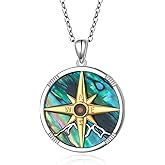 FLYOW 925 Sterling Silver Abalone Shell Pendant Compass/Anchor/Mountain/Astronaut Necklace Graduation Birthday Anniversary Christmas Jewelry for Women Men