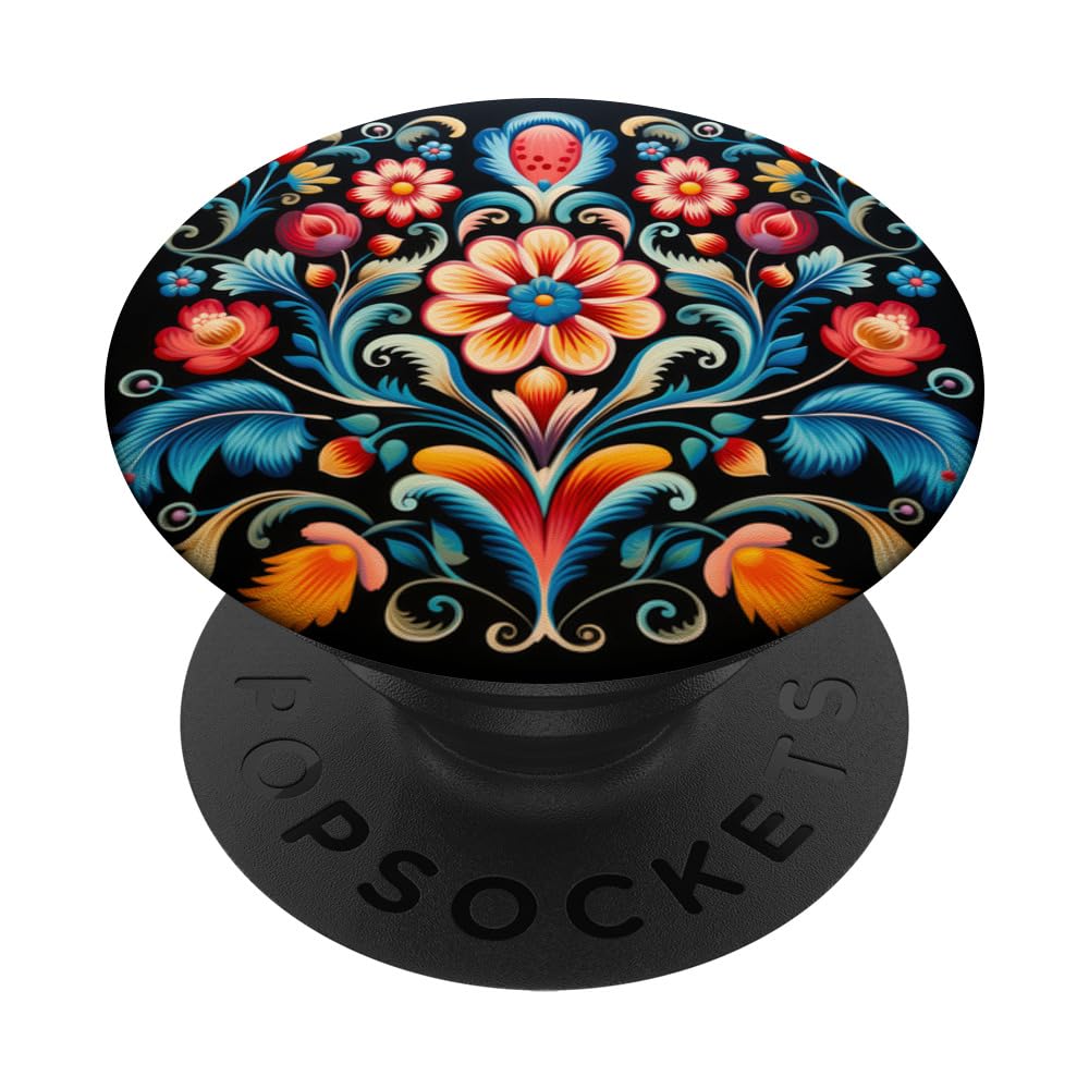 Traditional Norwegian Rosemaling Folk Art PopSockets Swappable PopGrip