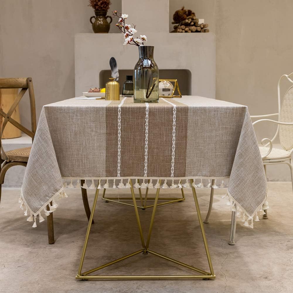 TEWENE Tablecloth, Rectangle Table Cloth Cotton Linen Wrinkle Free Anti-Fading Tablecloths Washable Dust-Proof Table Cover for Dinning Party(Rectangle/Oblong, 55''x70'',4-6 Seats, Light Coffee): Furniture & Decor