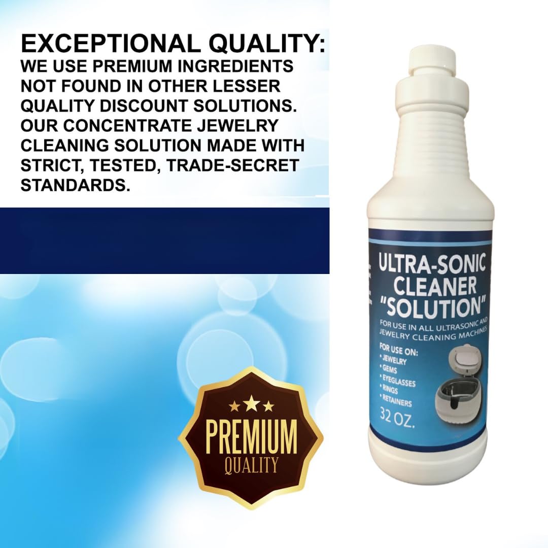 NORTHWEST ENTERPRISES Jewelry Cleaner, Ultrasonic Jewelry Cleaner Solution - Cleans Gold, Silver, Platinum, Diamonds, Non-Porous, & Semi-Precious Jewelry (32 Ounce)