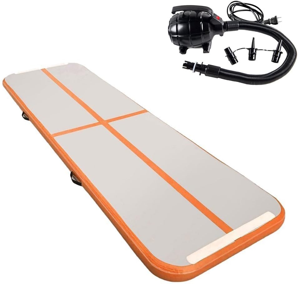 Yikky Inflatable Air Track Tumbling Gymnastic/Yoga/Taekwondo/Water Floating/Camping Training Mat with 500W Electrical Pump & Carrying Bag(10x3.3x0.33 Ft / 3x1x0.1m Orange)