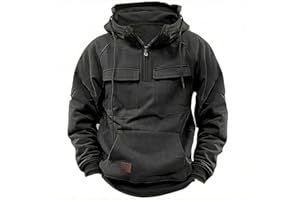 Pvkarhg Hoodies for Men Quarter Zip Tactical Sweatshirt Hooded Pullover Vintage Workout Running Outdoor Winter Jackets