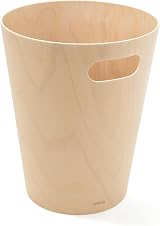 Umbra Woodrow 2 Gallon Wooden Trash Can Modern Wastebasket Natural Finish