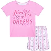 ICOSY Girls Pajamas 2 PCS Kids Pajamas Set Short Sleeve Top and Shorts for Toddler Girls Clothes Size 8-15