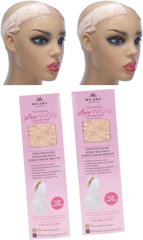 Milano Collection 2 Pack Lace WiGrip Velvet Comfort Wig Grip Band for Lace Wigs and Frontals with Reinforced Swiss Lace by HAIRLINE and PART (PATENTED) Nude