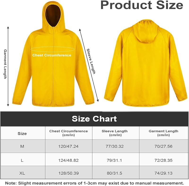 Regenjacke Faltbar Kapuze Wasserdichte, Sportjacke (Hellgelb, M)
