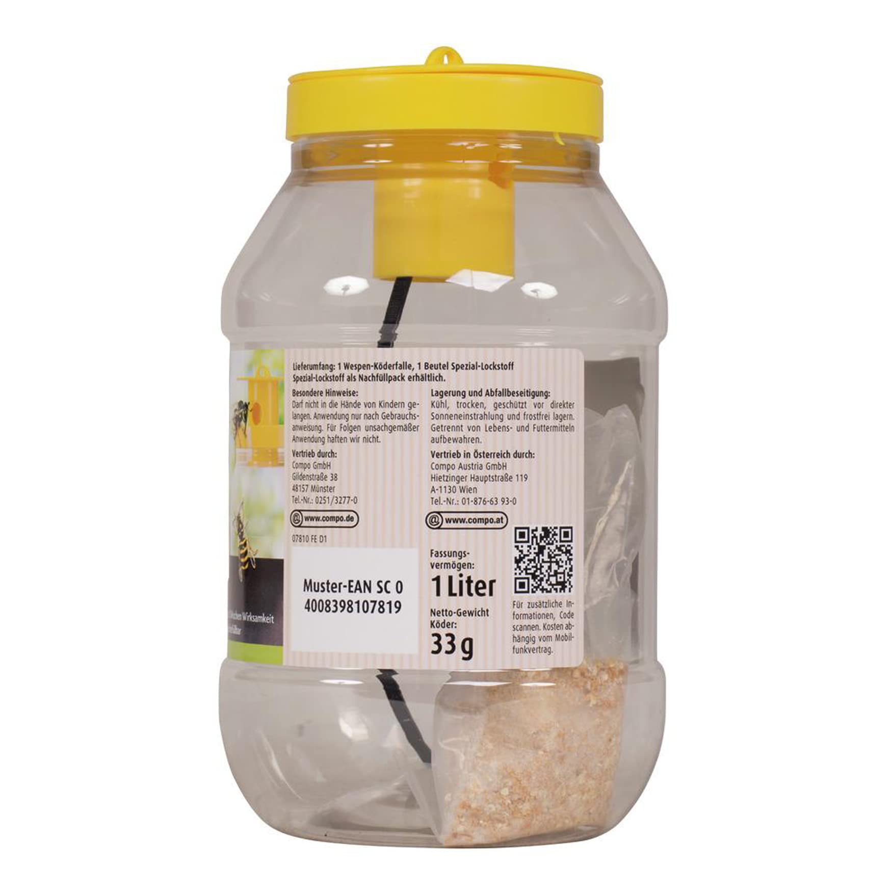 COMPO Wespen-Falle, Natürlicher Inhaltsstoff, Insektizidfrei, Bis zu 3 Wochen Langzeitwirkung, Wiederbefüllbar, Wespenspray 8