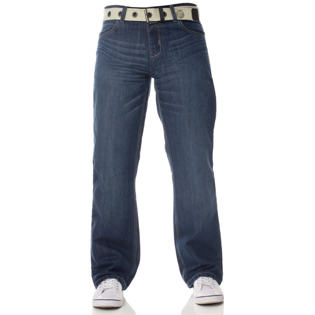 BNWT Mens ENZO Designer Denim Jeans Blue Regular Loose Fit Free Belt 34 W X32L Stone Wash