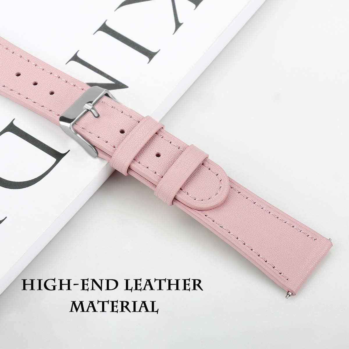 TenCloud Replacement Bands Compatible with Garmin Vivoactive 3/Vivoactive 3 Music Strap Quick Release 20mm Leather Printing Wristband Strap Bracelet (Pink) - Image 5