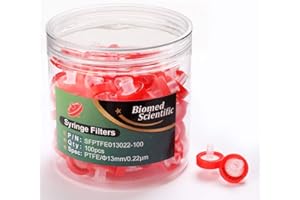 Syringe Filter Hydrophilic PTFE Membrane 13mm Diameter 0.22um Pore Size Non Sterile Pack of 100 by Bioemd Scientific