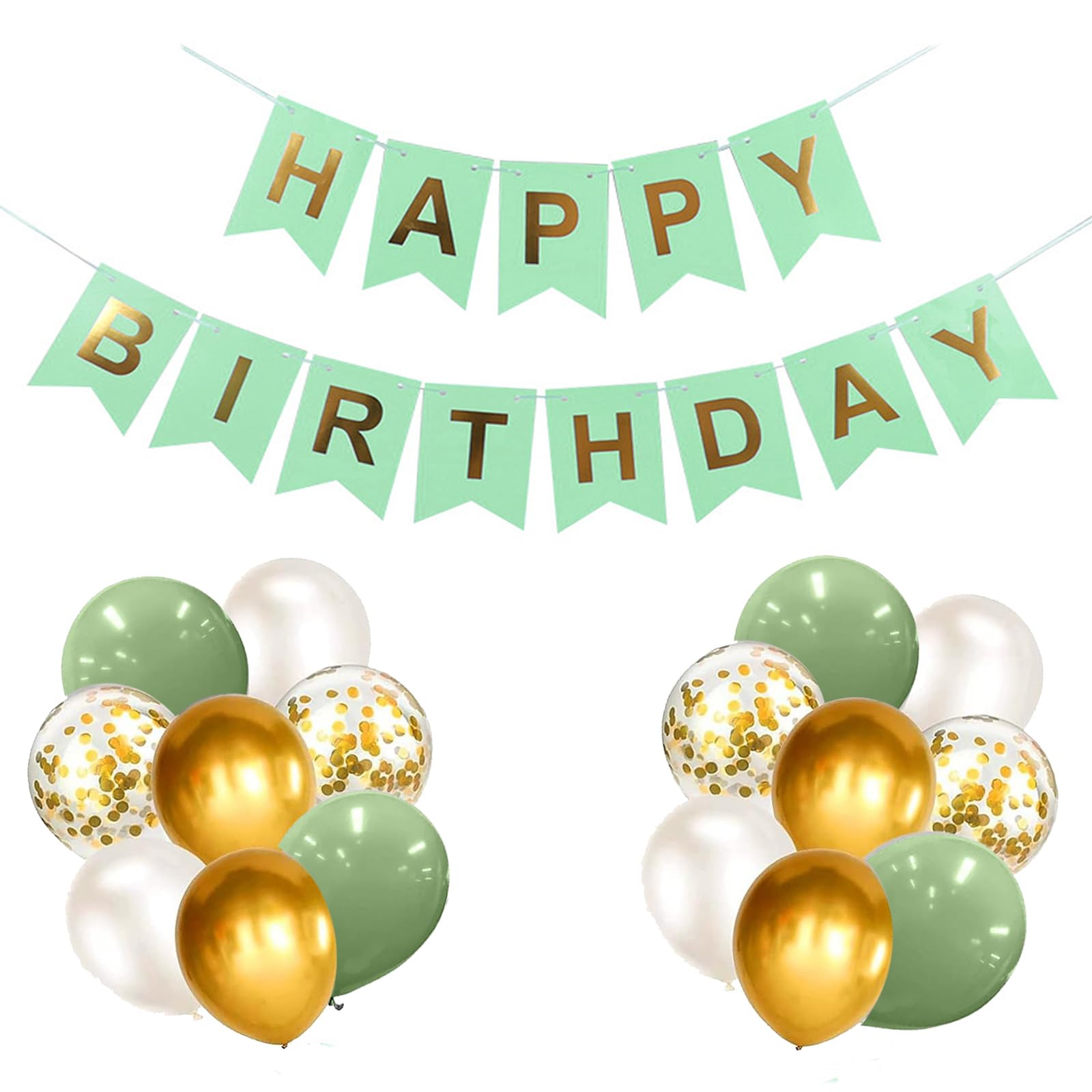 Green Gold Happy Birthday Banner Decoration Balloons, Ribbons and Banners for Party Supplies(GN+GD)
