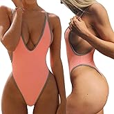 ALLureLove Swimsuits for Women Sexy Monokini Deep V One Piece Bathing Suits Backless Cheeky Swimwear Semi Thong Bikini