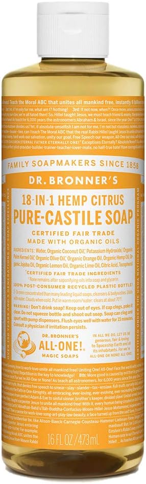 Dr Bronner's Pure-Castile Liquid Soap Citrus 16 Ounce Glycerin Natural Multi-Use